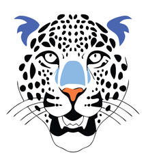 Vector Leopard  Jaguar Head Logo – Tribal and Modern Wild Cat Illustration with Bold Black and Orange Pattern, Blue Eyes, Tattoo Style Art