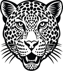 Vector Leopard  Jaguar Head Logo – Tribal and Modern Wild Cat Illustration with Bold Black and Orange Pattern, Blue Eyes, Tattoo Style Art