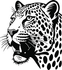 Vector Leopard  Jaguar Head Logo – Tribal and Modern Wild Cat Illustration with Bold Black and Orange Pattern, Blue Eyes, Tattoo Style Art