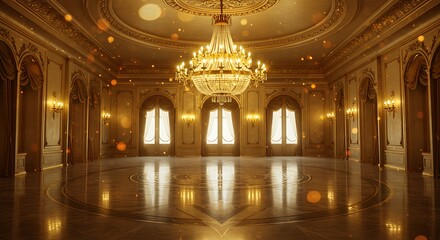 Opulent Ballroom with Chandelier, architecture and interior design