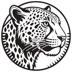 Vector Leopard  Jaguar Head Logo – Tribal and Modern Wild Cat Illustration with Bold Black and Orange Pattern, Blue Eyes, Tattoo Style Art
