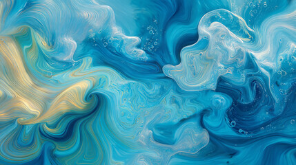 Abstract artist creating fluid digital patterns in a creative studio with Blue background.  