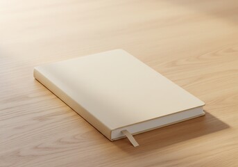 Fototapeta premium Off white journal notebook mockup on wood table for writing and notes