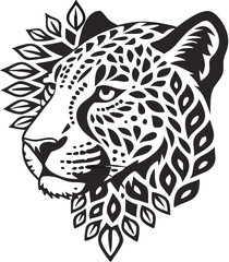 Vector Leopard  Jaguar Head Logo – Tribal and Modern Wild Cat Illustration with Bold Black and Orange Pattern, Blue Eyes, Tattoo Style Art