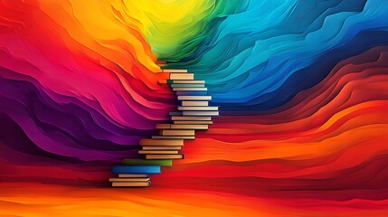 Rainbow Book Staircase Knowledge Ascent.
