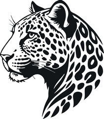 Vector Leopard  Jaguar Head Logo – Tribal and Modern Wild Cat Illustration with Bold Black and Orange Pattern, Blue Eyes, Tattoo Style Art