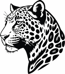 Vector Leopard  Jaguar Head Logo – Tribal and Modern Wild Cat Illustration with Bold Black and Orange Pattern, Blue Eyes, Tattoo Style Art