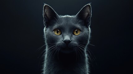Fototapeta premium Majestic Grey Cat Portrait: A Dark and Mysterious feline gaze