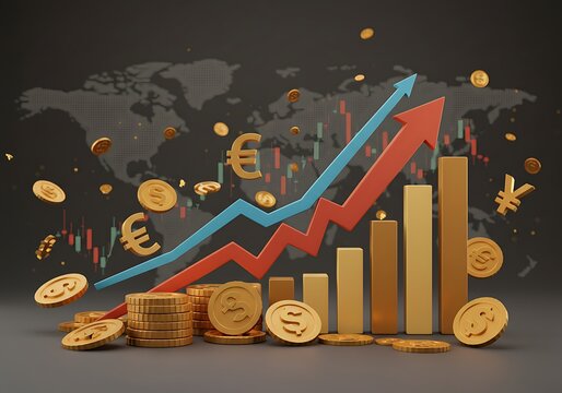 Financial growth and investment concept with currency and stock chart