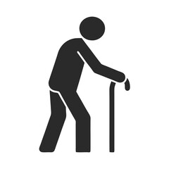 Elderly man with cane walking icon silhouette vector illustration