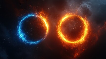 Obraz premium Abstract fire and ice rings, cosmic backdrop