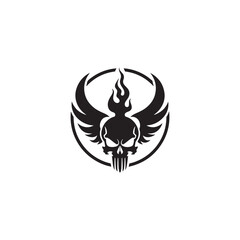 fire human skull with wing tattoo symbol	
