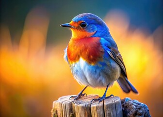 Fototapeta premium Detailed wildlife photography: a bird's feathers, sharply focused, on a rustic fence post.
