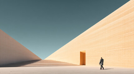 Architectural photographer documenting geometric patterns in a striking minimalist structure.  