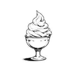 Vintage ice cream scoop in a glass bowl on a white background  