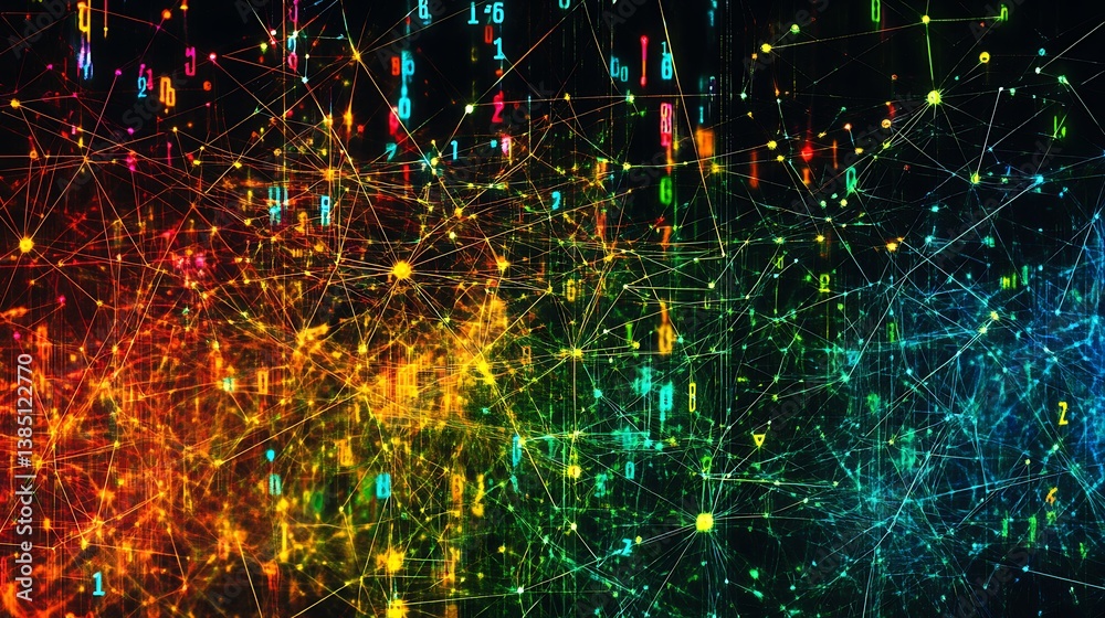 Poster abstract vibrant digital network with symphony of data connection for futuristic technology communic