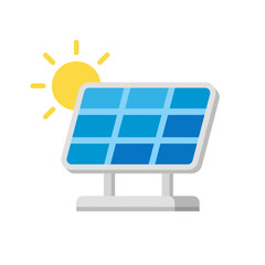 ESG Solar Energy Panel with Sun Solid Color Icon, Nature Sustainable Green Energy Supply, Save world Ecosystem Power efficiency Sign Concepts. Electricity Vector Isolated Clip Art Illustration.