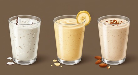 Delicious smoothies with banana, almond and coconut