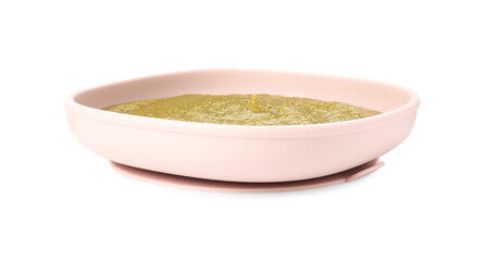 Baby food. Tasty puree in bowl isolated on white