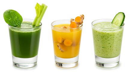 Healthy Green and Yellow Vegetable Juices or Smoothies in Glasses