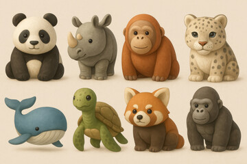 Obraz premium Charming 3d endangered animals icons collection: perfect for education and awareness projects