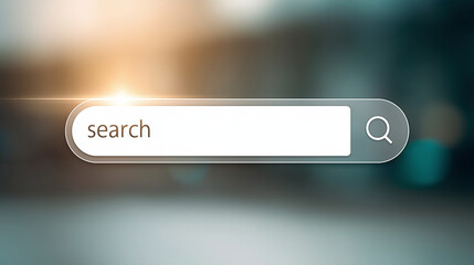 A search bar with the word "search" inside against a blurred background, representing online search or information retrieval.