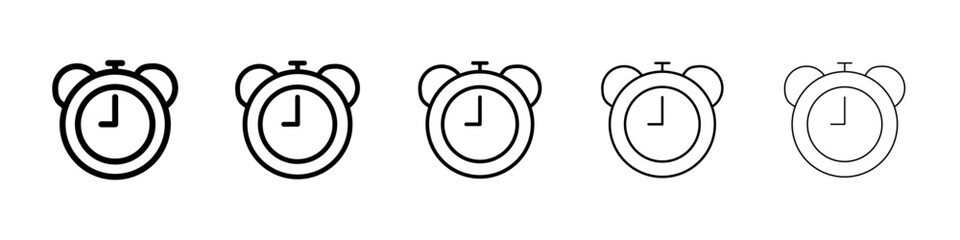 Alarm clock icons vector set in different stroke line style