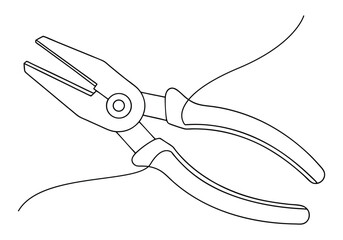 Continuous one line drawing of pliers with defined handles and gripping jaws in minimalist functional design

