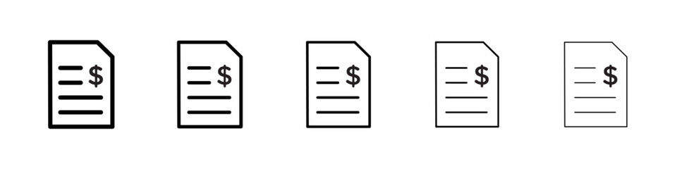 Bank statement icons vector set in different stroke line style