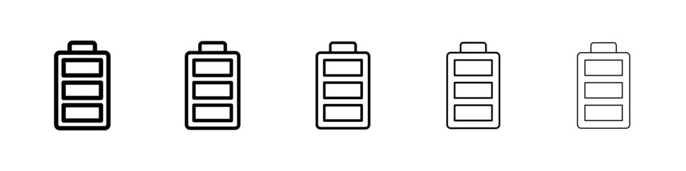 Battery icons vector set in different stroke line style
