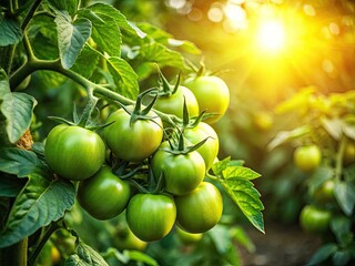 Growing green tomatoes outdoors:  snapshots of a vibrant vegetable garden, anticipating a summer harvest.