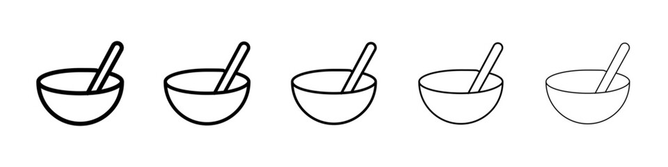 Bowl of soup icons vector set in different stroke line style