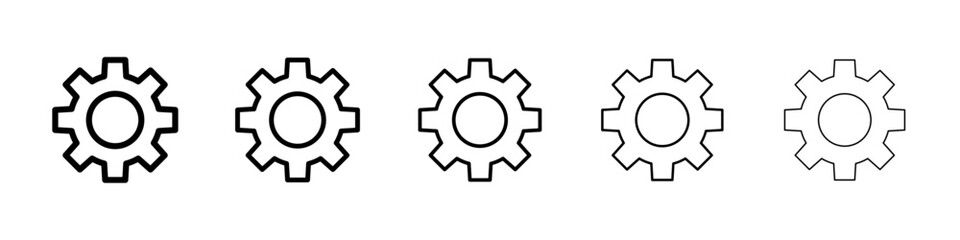 Cogwheel icons vector set in different stroke line style