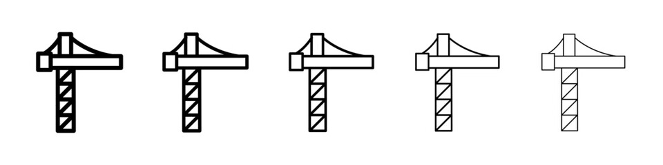 Construction crane icons vector set in different stroke line style