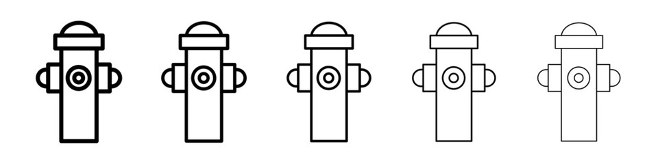 Fire hydrant icons vector set in different stroke line style