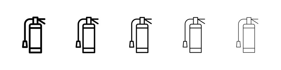 Fire extinguisher icons vector set in different stroke line style
