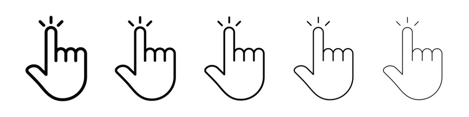 Hand click icons vector set in different stroke line style