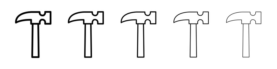 Hammer icons vector set in different stroke line style