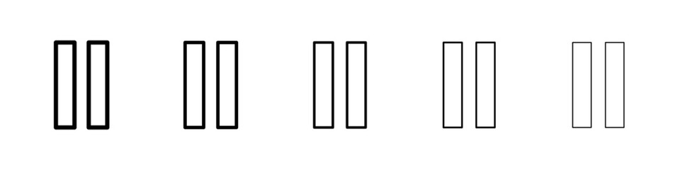 Pause button icons vector set in different stroke line style
