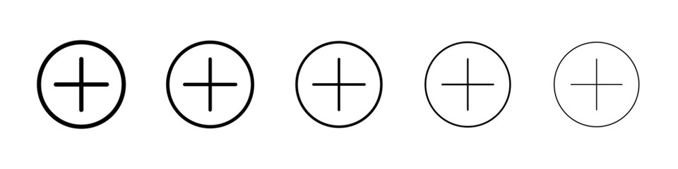 Plus icons vector set in different stroke line style