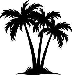 Obraz premium Twin Palm Trees Silhouette Vector – Tropical Island ClipartBlack Palm Tree Silhouette – Beach Paradise Icon DesignPalm Tree Vector Graphic – Exotic Vacation Silhouette Art