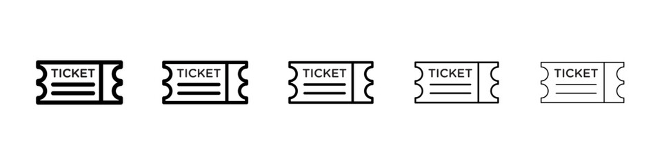 Ticket stub icons vector set in different stroke line style