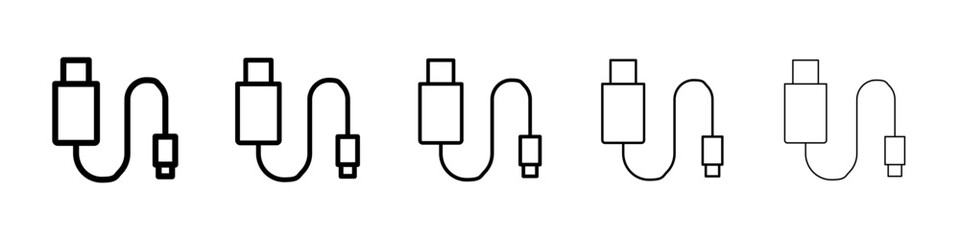 USB cable icons vector set in different stroke line style
