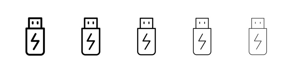 Usb icons vector set in different stroke line style