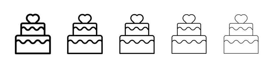 Wedding cake icons vector set in different stroke line style