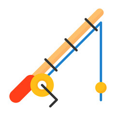 Flat Fishing Rod Icon for Outdoor Sport and Summer Activities