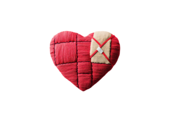 Red heart with bandage on transparent background. Concept of broken heart, love, and health.
