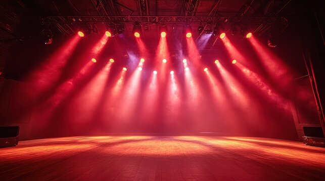 Atmospheric stage lighting setup in empty theater with dramatic spotlights creating intimate comedy club environment perfect for standup performances and live entertainment