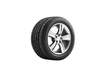 Obraz premium Car tire with alloy wheel isolated on transparent background. Concept of automotive, transport, and vehicle maintenance.
