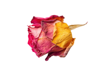 Wilted rose on transparent background. Concept of aging, death, and the passage of time.